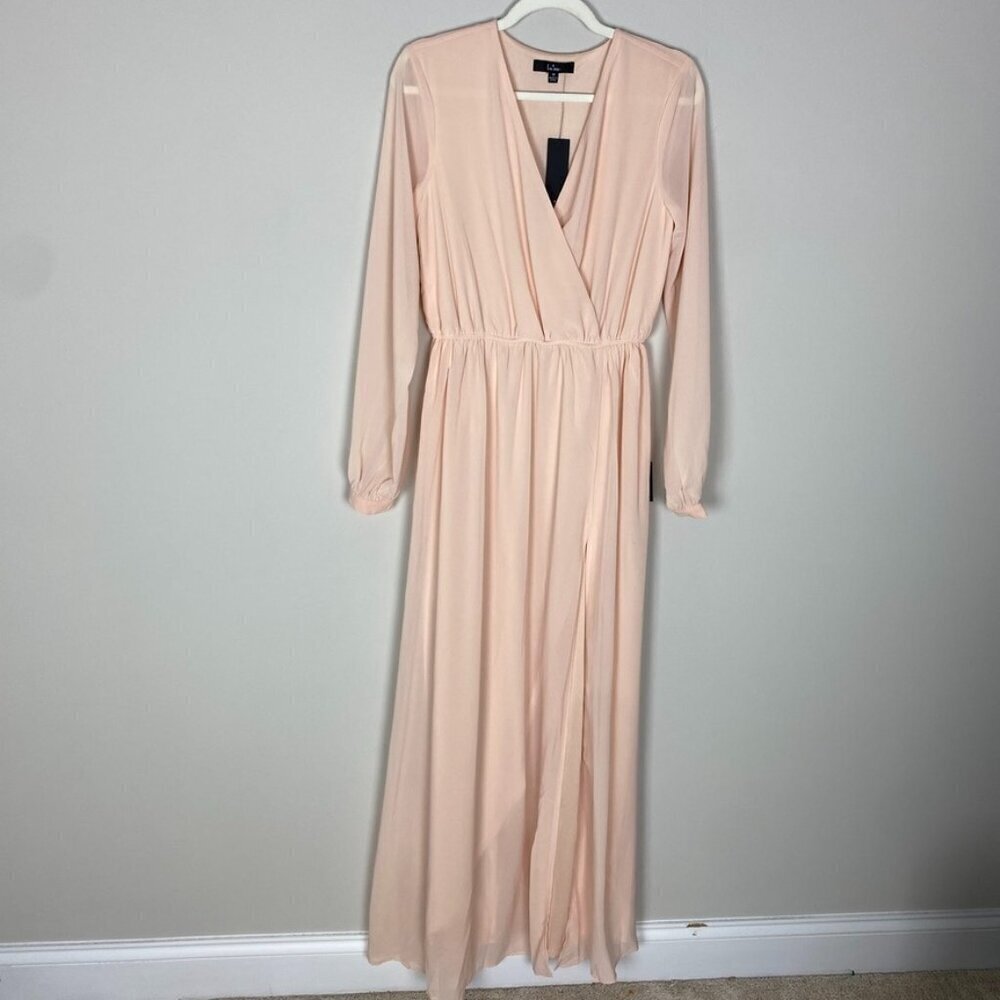 Lulus Wondrous Water Lilies Blush Pink Maxi Dress Long Sleeves Womens M Chiffon - Picture 2 of 9